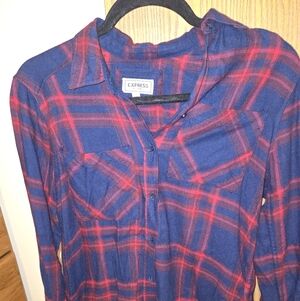 Express Navy and Red Plaid Shirt